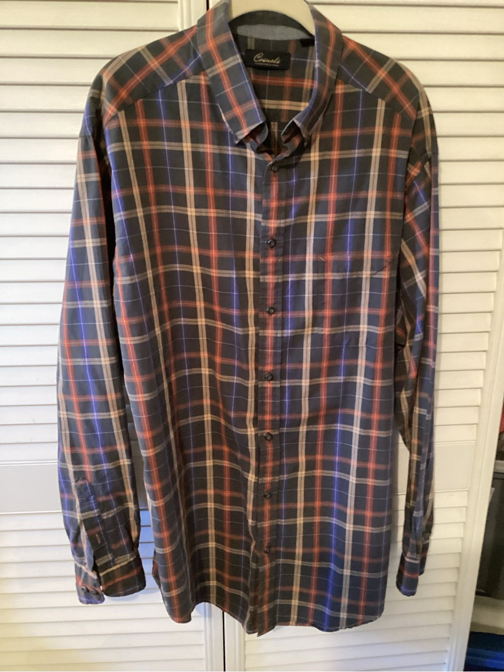 Casual Plaid Button-Down Shirt in Navy and Orange -